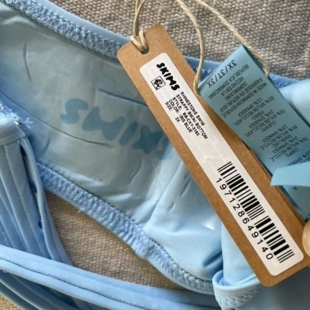 SKIMS Rhinestone Strappy Bikini Bottom 3X Blue NWT Sparkle Swim